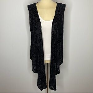 Surrealist Black Paisley Flocked Cardigan Vest
